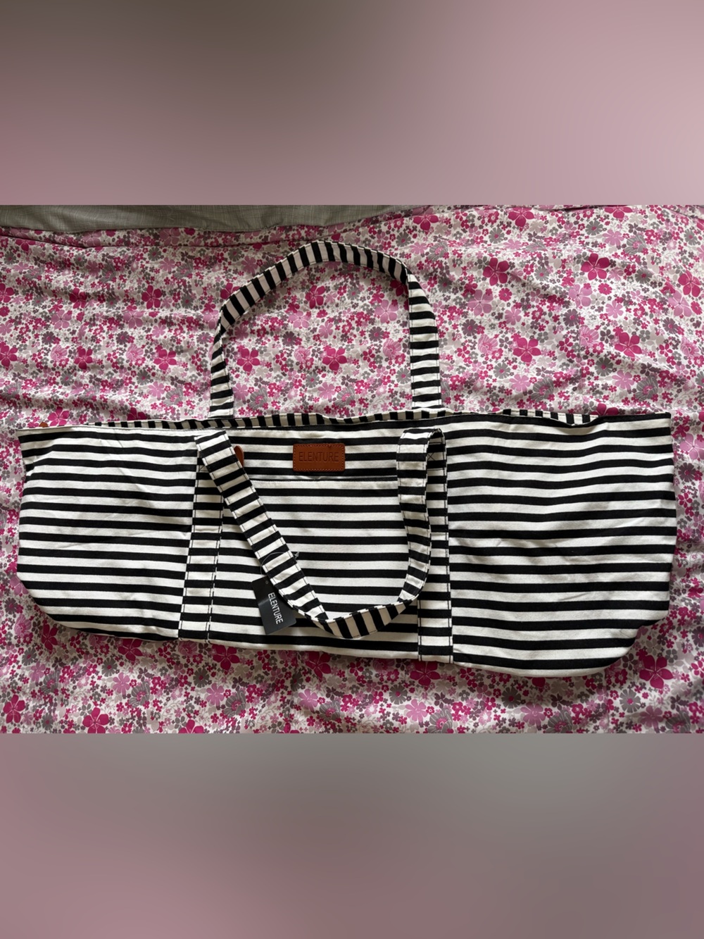 Elenture Black & White Striped Yoga Bag